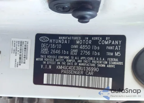 2011 Hyundai Genesis 3.8 z USA, uszkodzony, nr VIN KMHGC4DE3BU136990